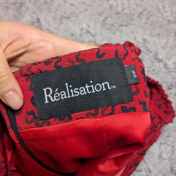 Realisation Par Red Mini Dress Venus Puff Sleeves Sweetheart Silk XS - Picture 7 of 10